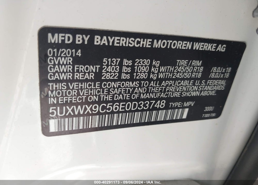 2014 BMW X3 XDRIVE28I VIN: 5UXWX9C56E0D33748