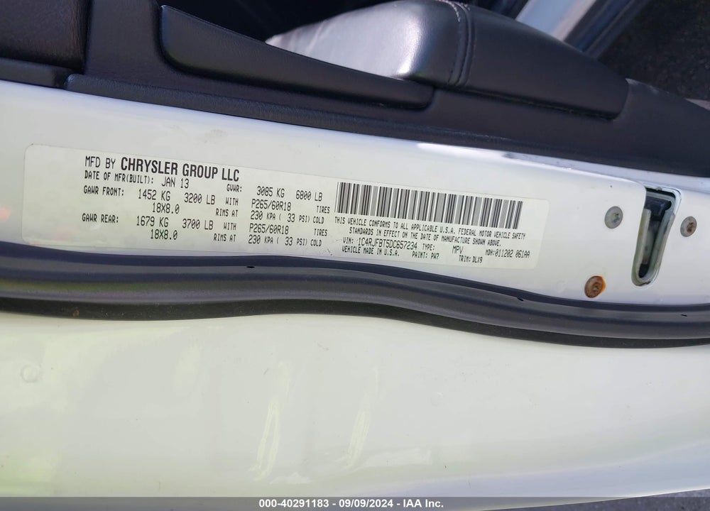 2013 JEEP GRAND CHEROKEE LIMITED VIN: 1C4RJFBT5DC657234