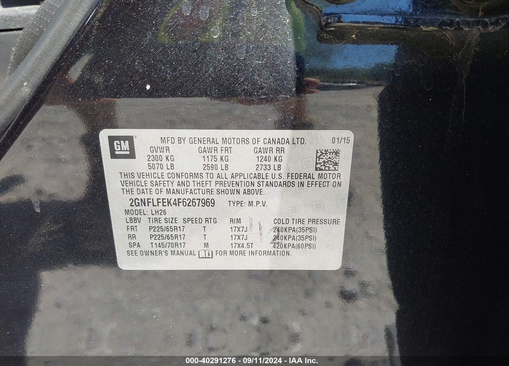 2015 CHEVROLET EQUINOX 1LT VIN: 2GNFLFEK4F6267969