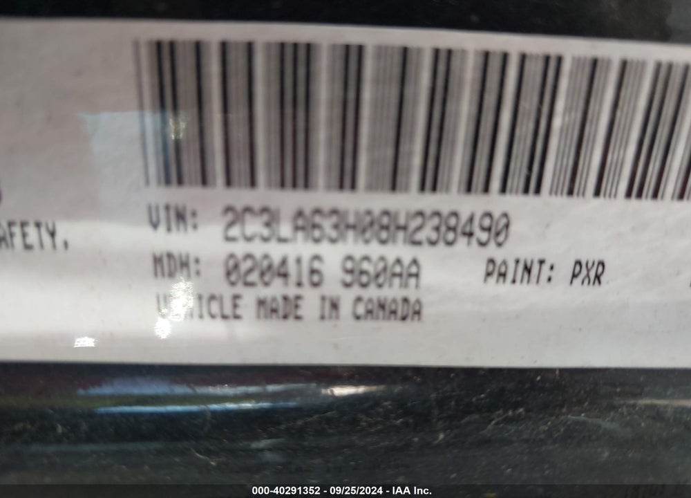 2008 CHRYSLER 300C HEMI VIN: 2C3LA63H08H238490