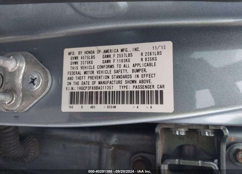 2011 HONDA ACCORD 3.5 EX-L VIN: 1HGCP3F89BA011357