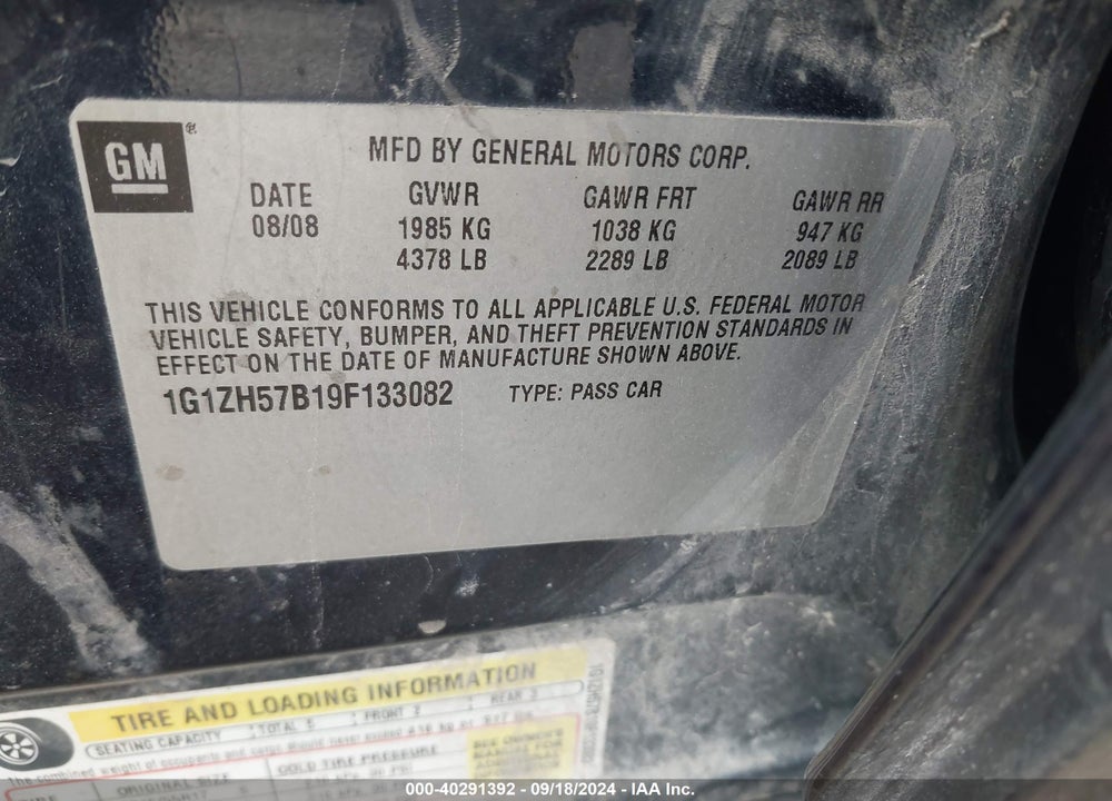 2009 CHEVROLET MALIBU LT VIN: 1G1ZH57B19F133082
