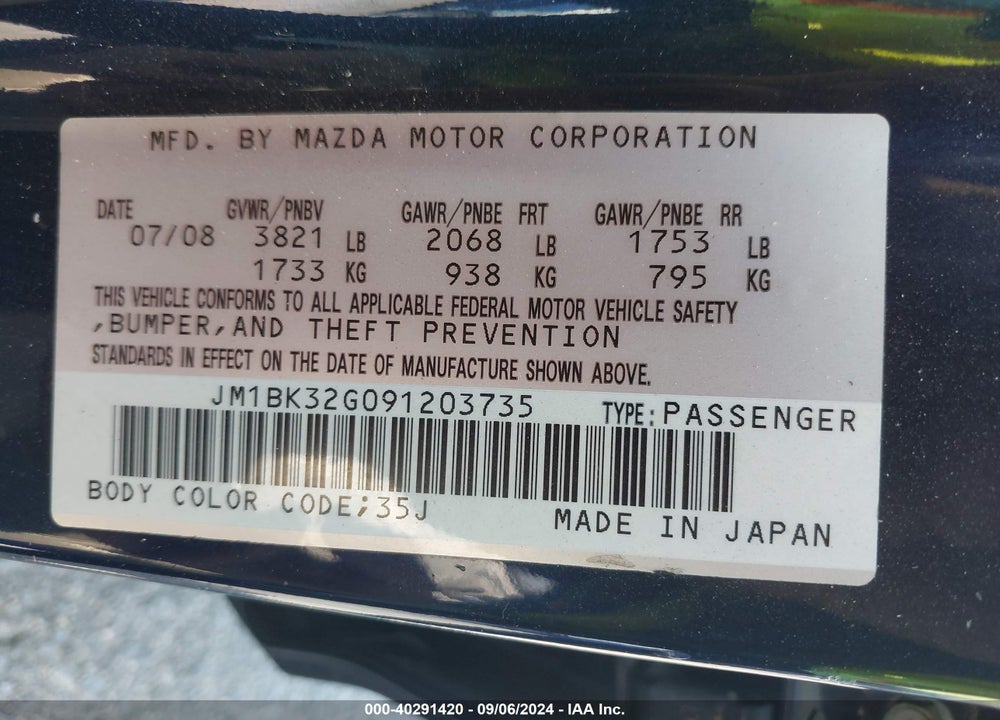 2009 MAZDA 3 I VIN: JM1BK32G091203735