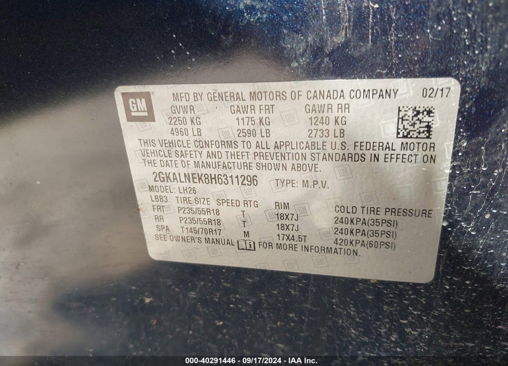 2017 GMC TERRAIN SLE-2 VIN: 2GKALNEK8H6311296