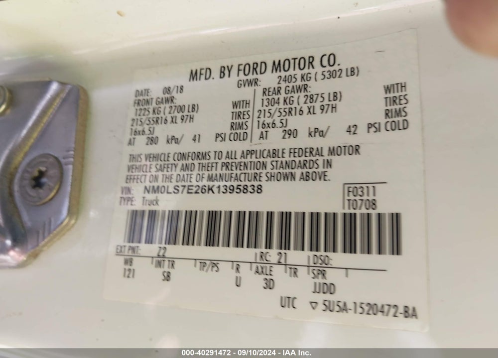 2019 FORD TRANSIT CONNECT XL VIN: NM0LS7E26K1395838