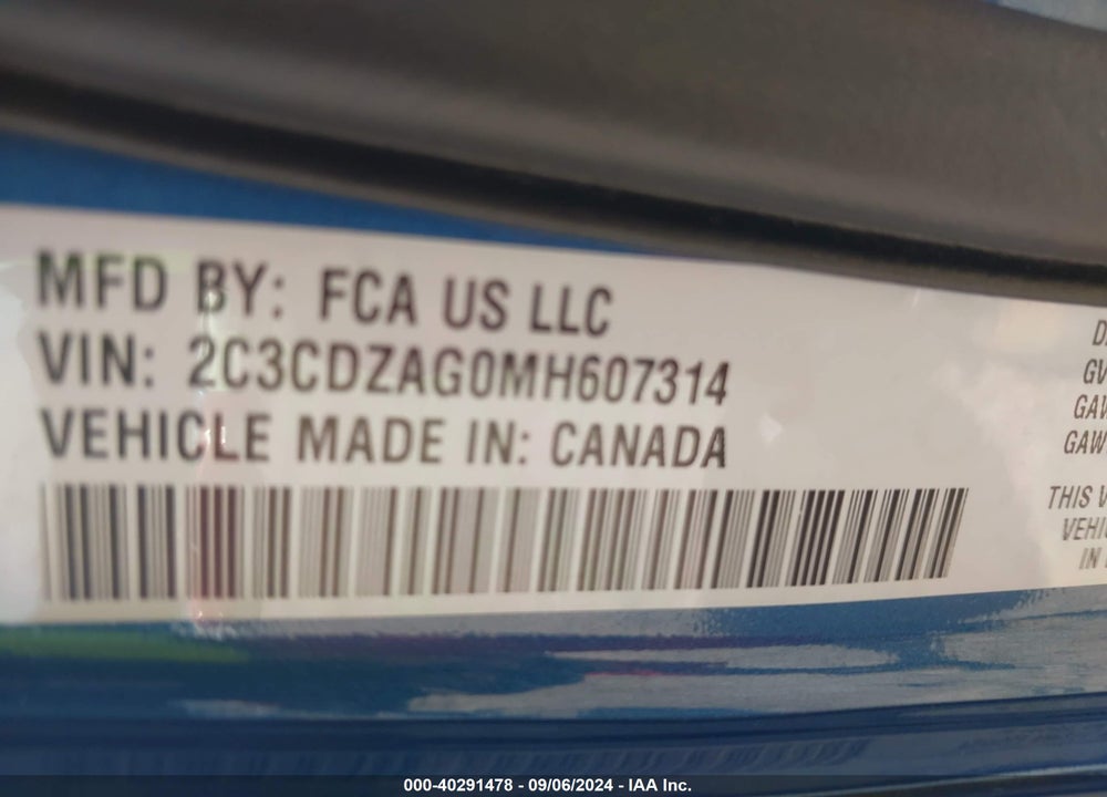 2021 DODGE CHALLENGER SXT VIN: 2C3CDZAG0MH607314