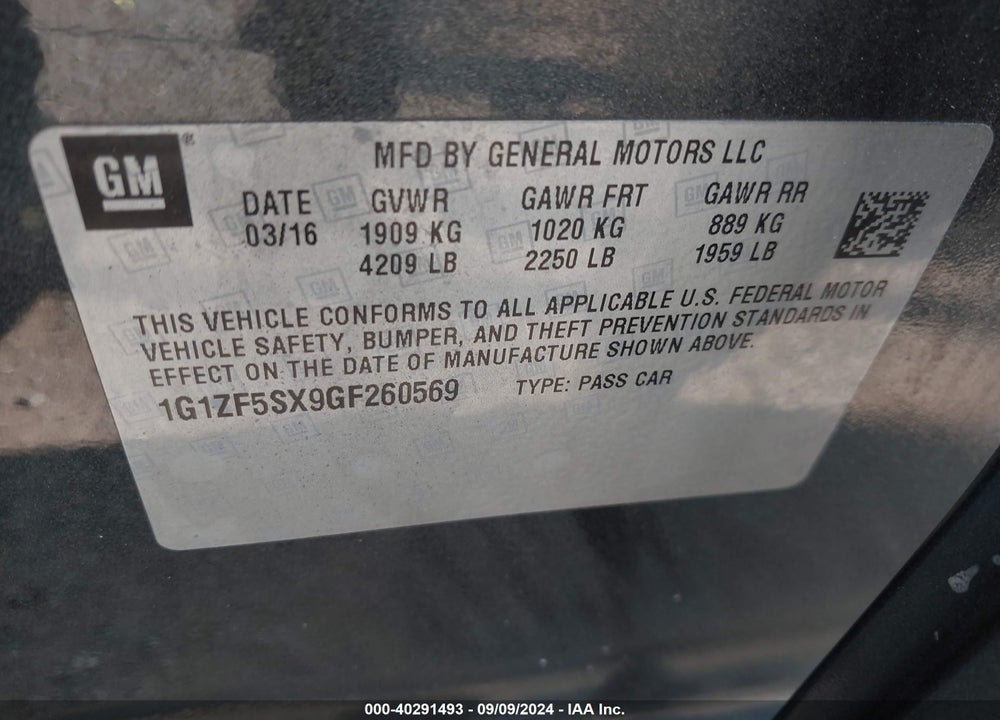 2016 CHEVROLET MALIBU 2LT VIN: 1G1ZF5SX9GF260569