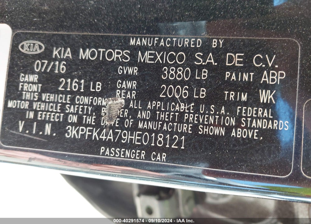 2017 KIA FORTE LX VIN: 3KPFK4A79HE018121