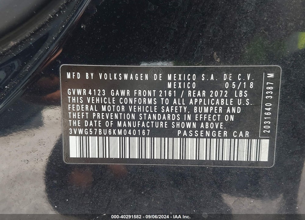 2019 VOLKSWAGEN JETTA 1.4T SEL PREMIUM VIN: 3VWG57BU6KM040167