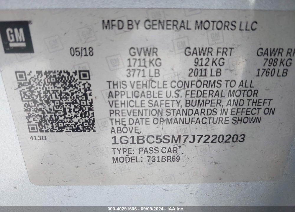 2018 CHEVROLET CRUZE LS AUTO VIN: 1G1BC5SM7J7220203