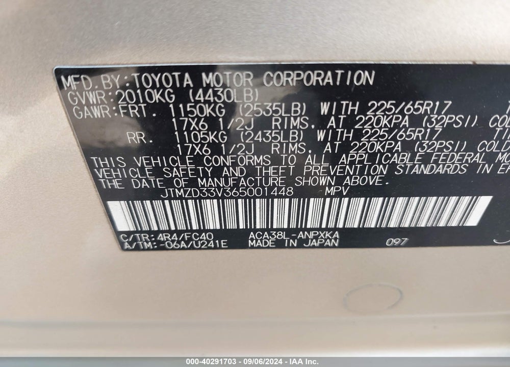 2006 TOYOTA RAV4 VIN: JTMZD33V365001448