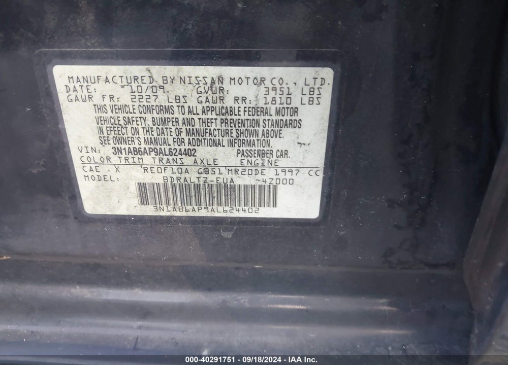 2010 NISSAN SENTRA 2.0S VIN: 3N1AB6AP9AL624402