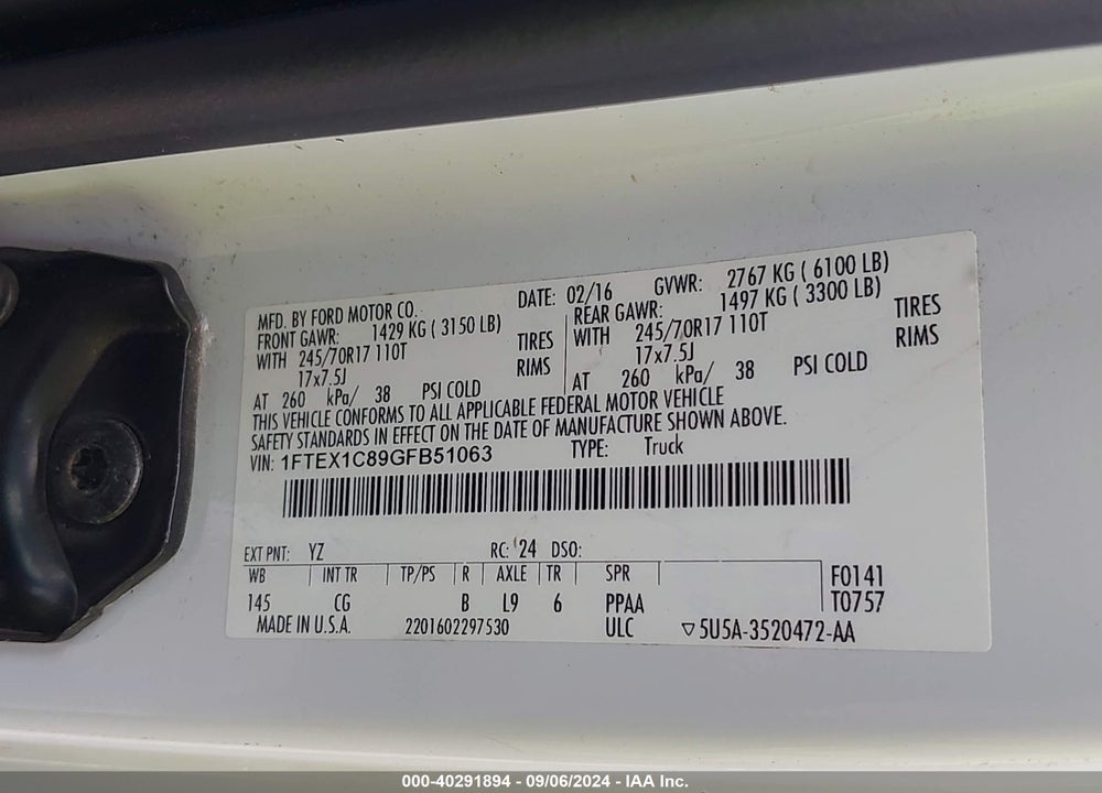 2016 FORD F-150 XL VIN: 1FTEX1C89GFB51063