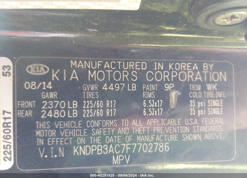 2015 KIA SPORTAGE LX VIN: KNDPB3AC7F7702786