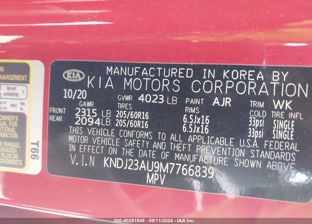 2021 KIA SOUL !/+/S VIN: KNDJ23AU9M7766839