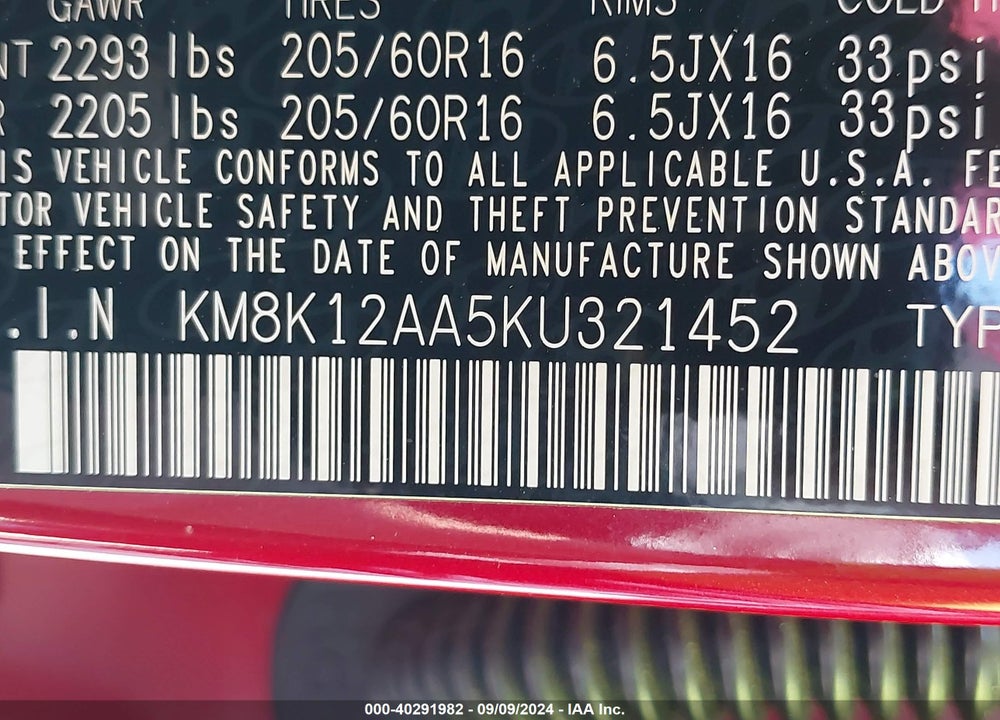 2019 HYUNDAI KONA SE VIN: KM8K12AA5KU321452