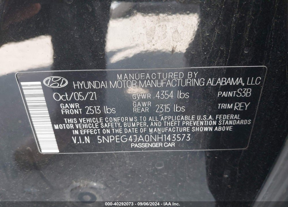2022 HYUNDAI SONATA SE VIN: 5NPEG4JA0NH143573