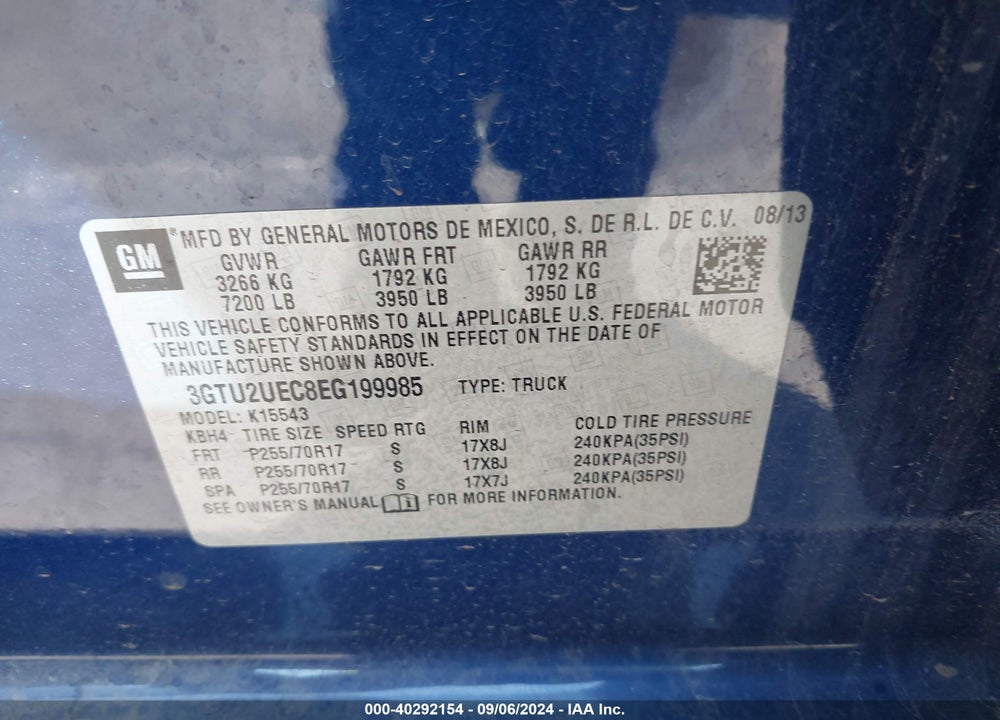 2014 GMC SIERRA 1500 SLE VIN: 3GTU2UEC8EG199985