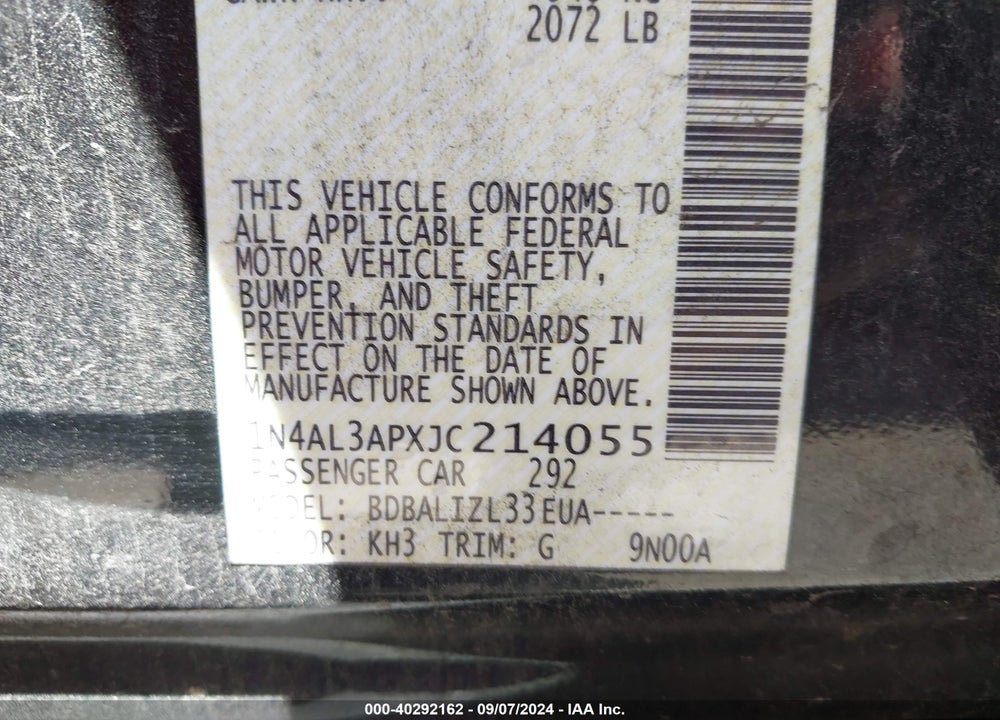 2018 NISSAN ALTIMA 2.5 SV VIN: 1N4AL3APXJC214055