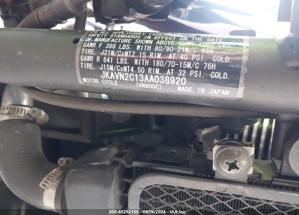 2010 KAWASAKI VN900 C VIN: JKAVN2C13AA038920