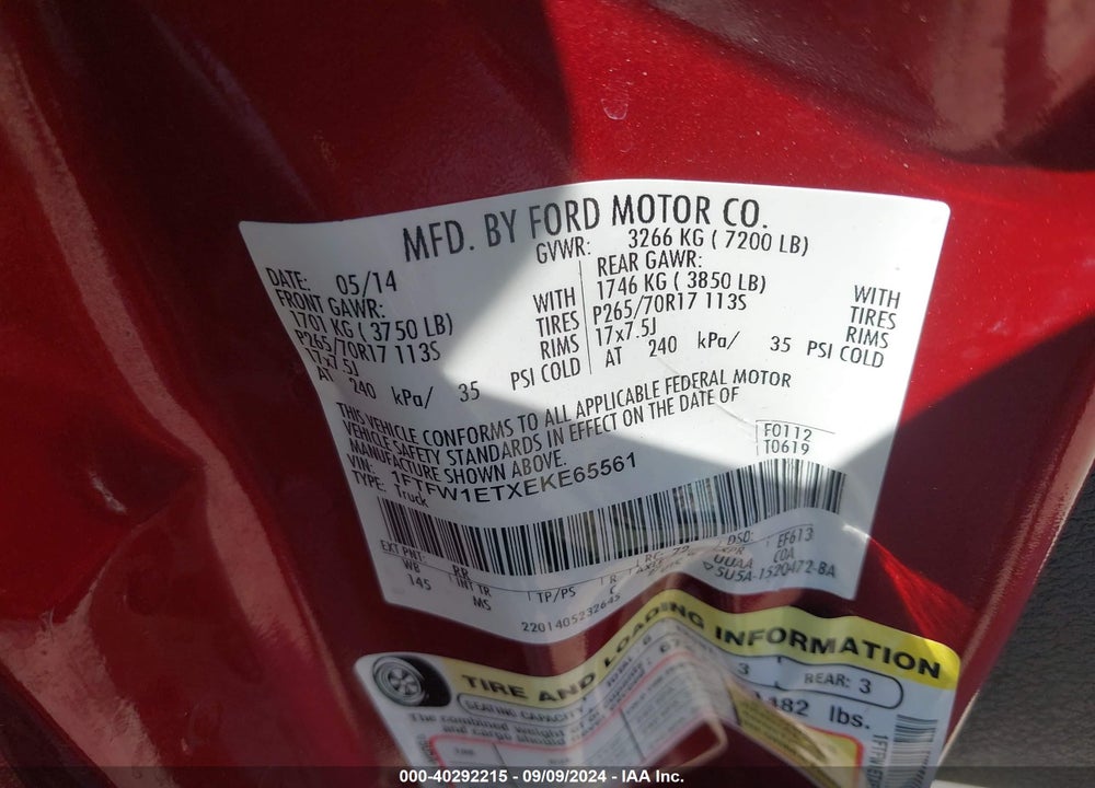 2014 FORD F-150 XLT VIN: 1FTFW1ETXEKE65561