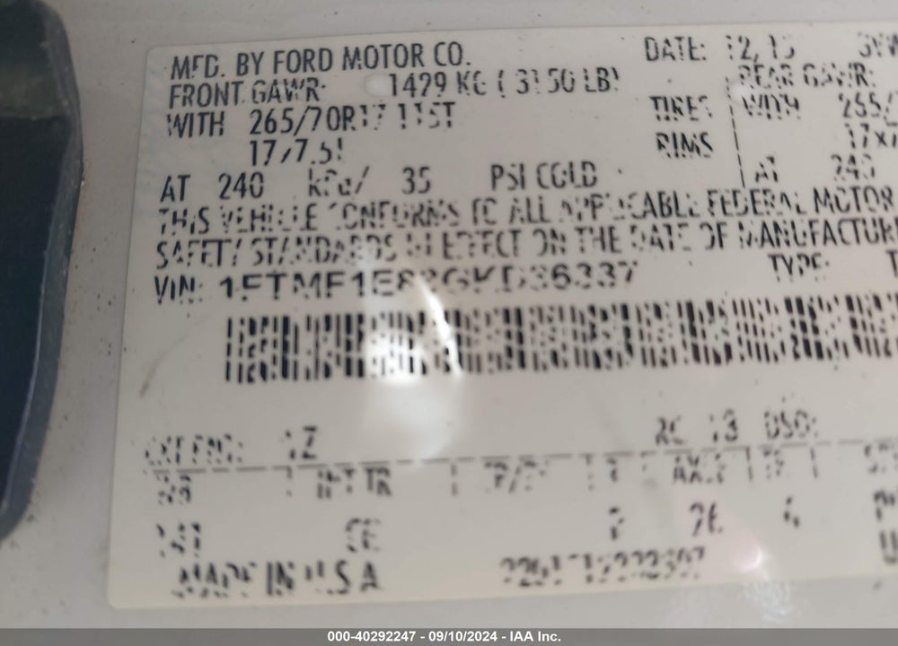 2016 FORD F-150 XL VIN: 1FTMF1E83GKD36387