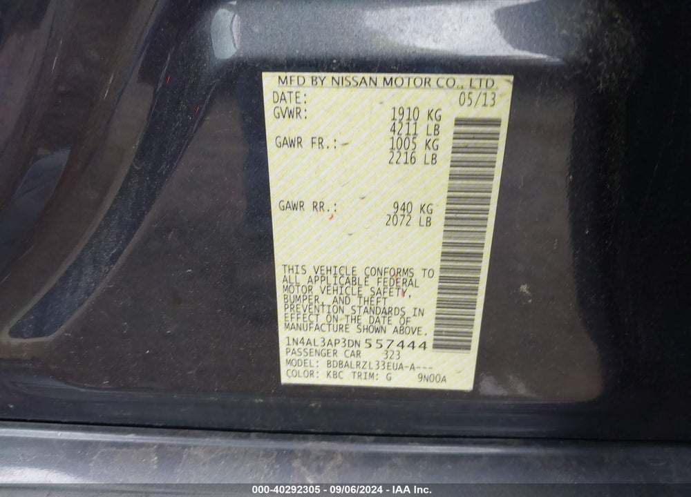 2013 NISSAN ALTIMA 2.5 S VIN: 1N4AL3AP3DN557444
