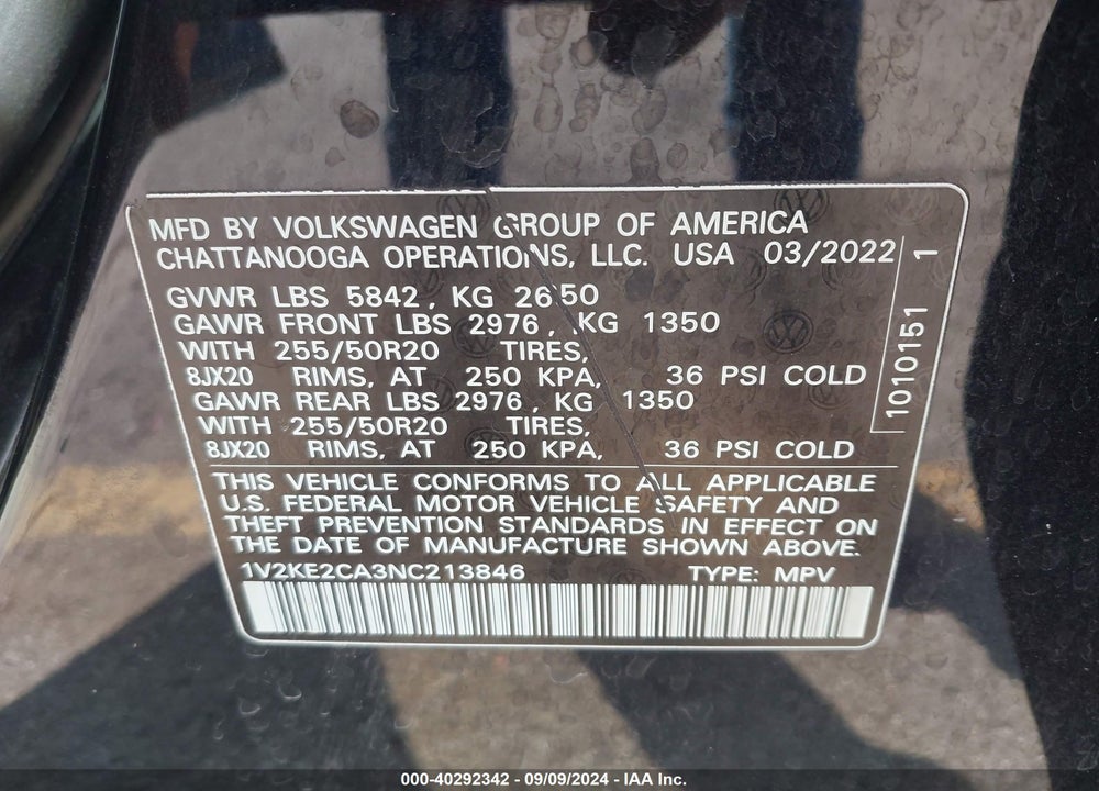 2022 VOLKSWAGEN ATLAS CROSS SPORT 3.6L V6 SE W/TECHNOLOGY VIN: 1V2KE2CA3NC213846