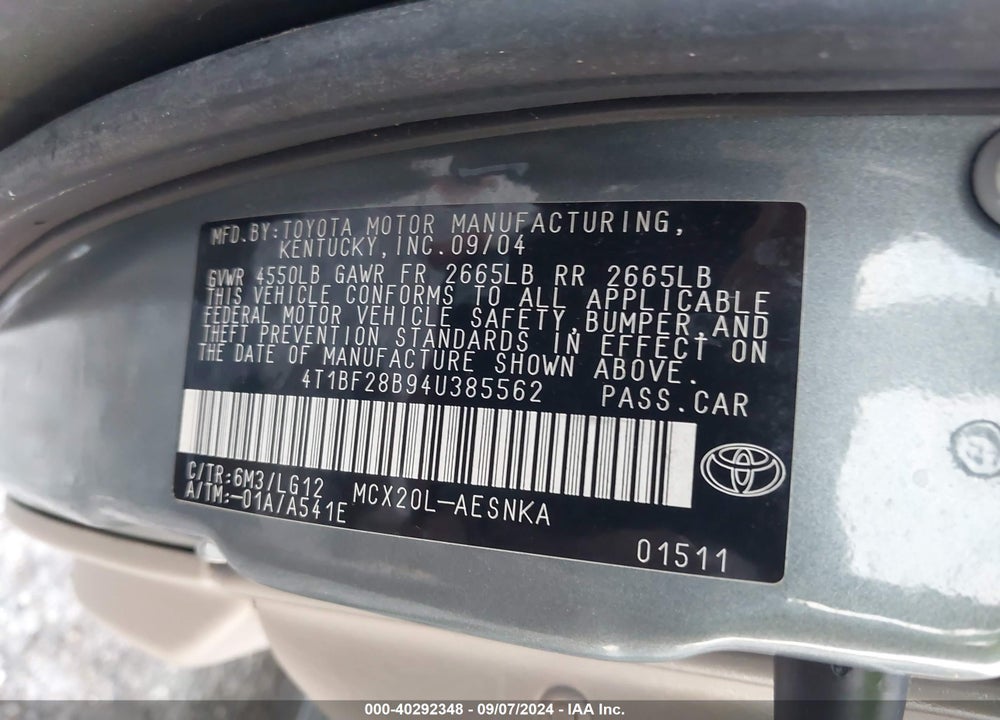 2004 TOYOTA AVALON XL VIN: 4T1BF28B94U385562