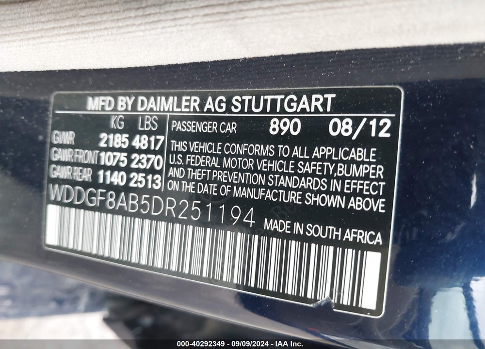2013 MERCEDES-BENZ C 300 LUXURY 4MATIC/SPORT 4MATIC VIN: WDDGF8AB5DR251194