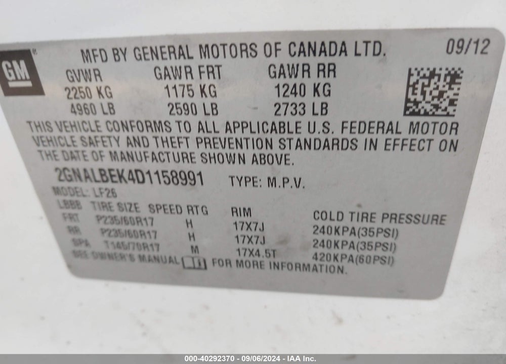 2013 CHEVROLET EQUINOX LS VIN: 2GNALBEK4D1158991