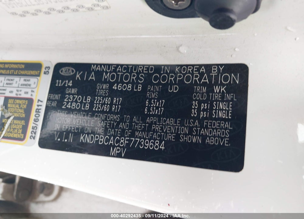 2015 KIA SPORTAGE LX VIN: KNDPBCAC8F7739684