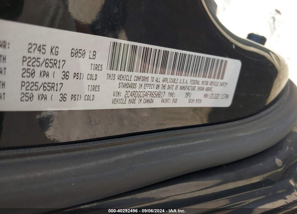 2015 DODGE GRAND CARAVAN SXT VIN: 2C4RDGCG4FR650817