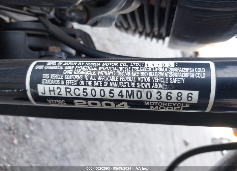 2004 HONDA VT750 C VIN: JH2RC50054M003686