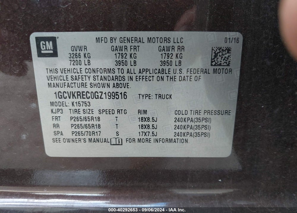 2016 CHEVROLET SILVERADO 1500 2LT VIN: 1GCVKREC0GZ199516