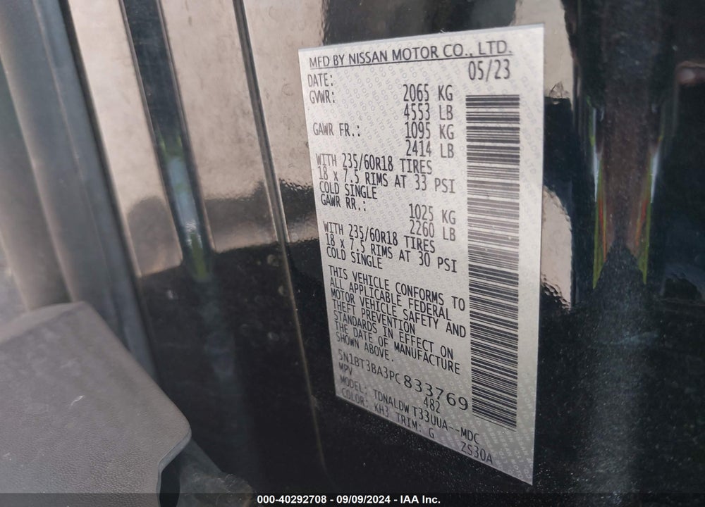 2023 NISSAN ROGUE SV FWD VIN: 5N1BT3BA3PC833769