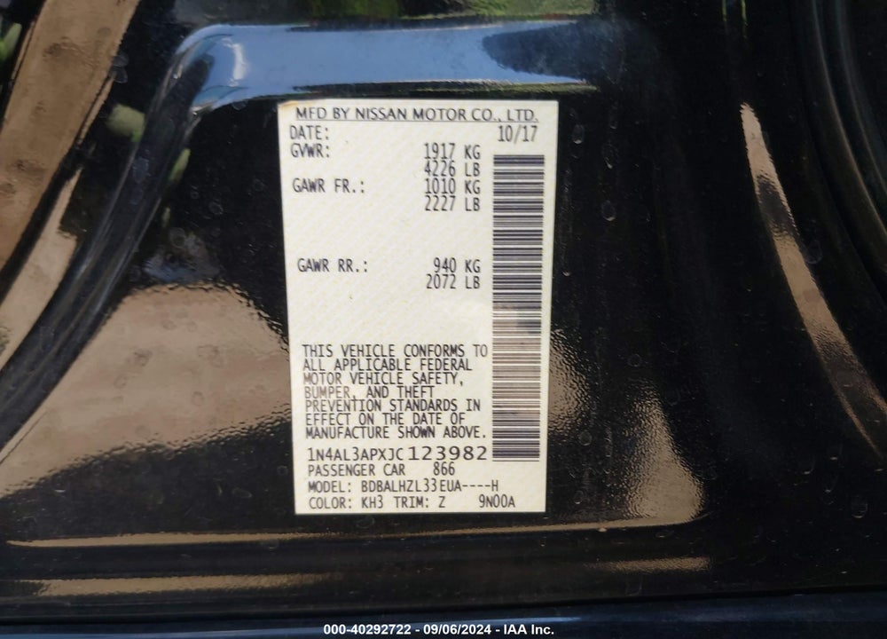 2018 NISSAN ALTIMA 2.5 SR VIN: 1N4AL3APXJC123982