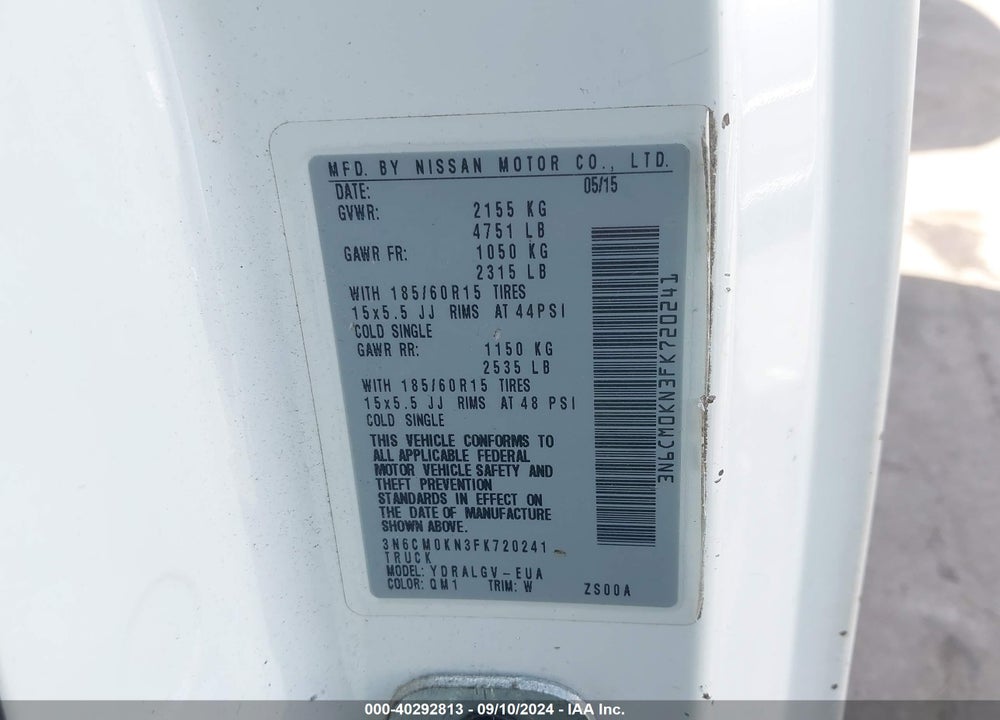 2015 NISSAN NV200 S/SV VIN: 3N6CM0KN3FK720241