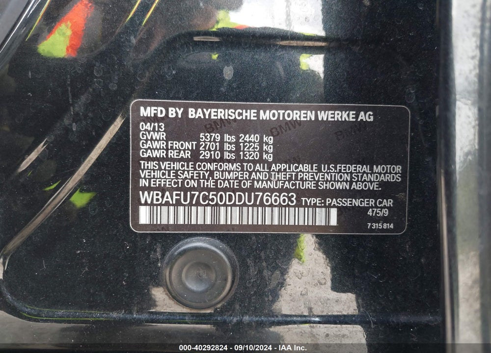 2013 BMW 535I XDRIVE VIN: WBAFU7C50DDU76663