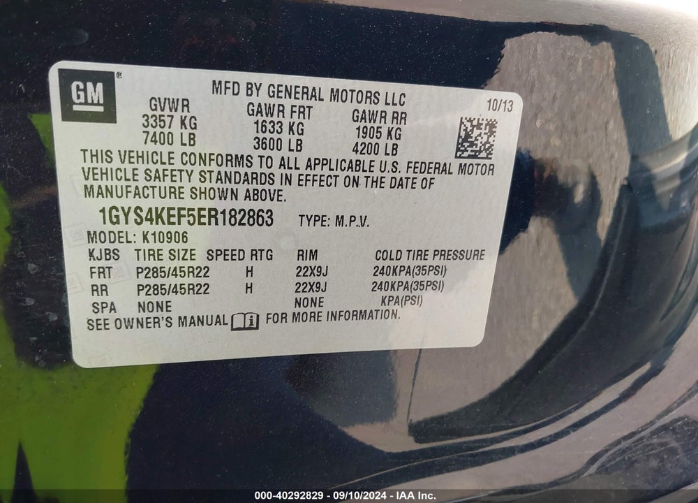 2014 CADILLAC ESCALADE ESV PLATINUM EDITION VIN: 1GYS4KEF5ER182863