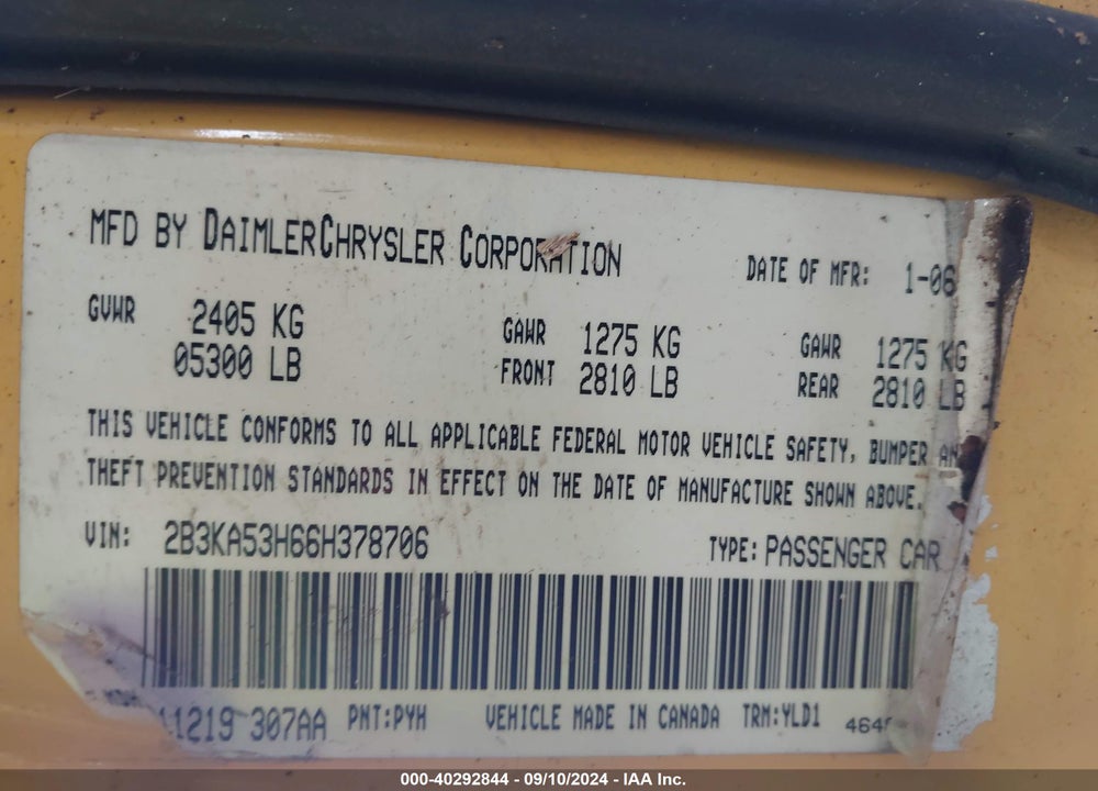 2006 DODGE CHARGER RT VIN: 2B3KA53H66H378706