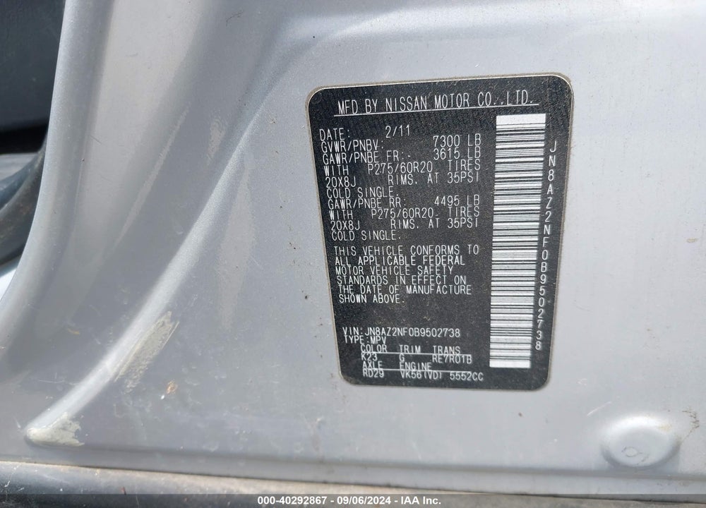 2011 INFINITI QX56 VIN: JN8AZ2NF0B9502738