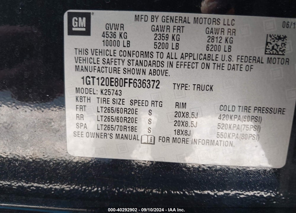 2015 GMC SIERRA 2500HD DENALI VIN: 1GT120E80FF636372