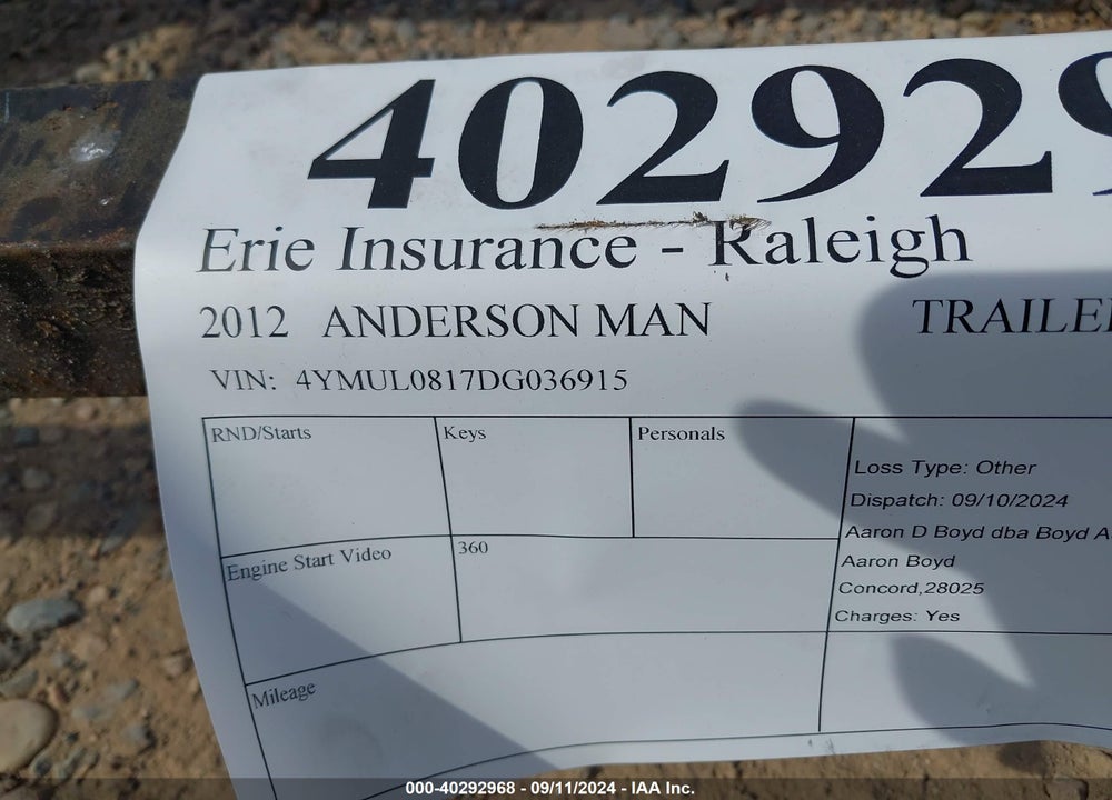 2013 CAR TRAILER VIN: 4YMUL0817DG036915