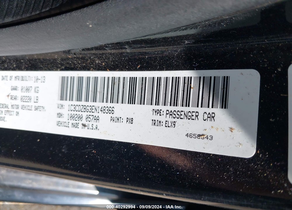 2014 DODGE AVENGER R/T VIN: 1C3CDZBG3EN148366