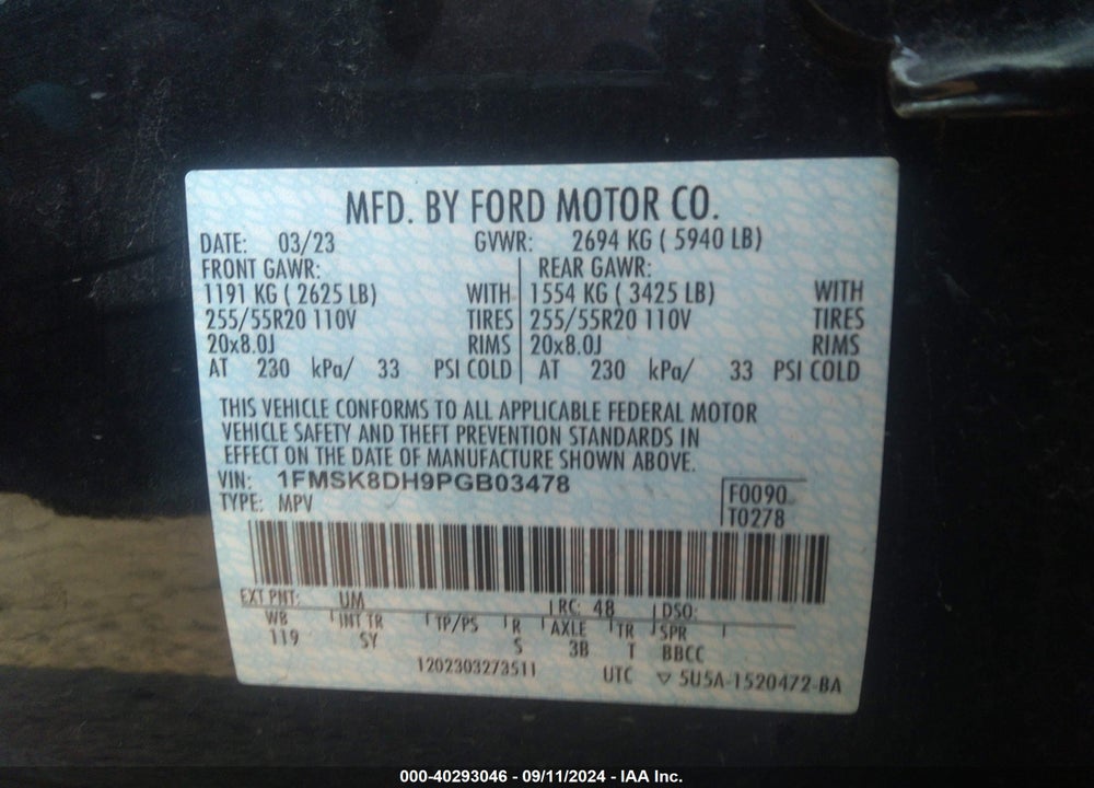 2023 FORD EXPLORER XLT VIN: 1FMSK8DH9PGB03478