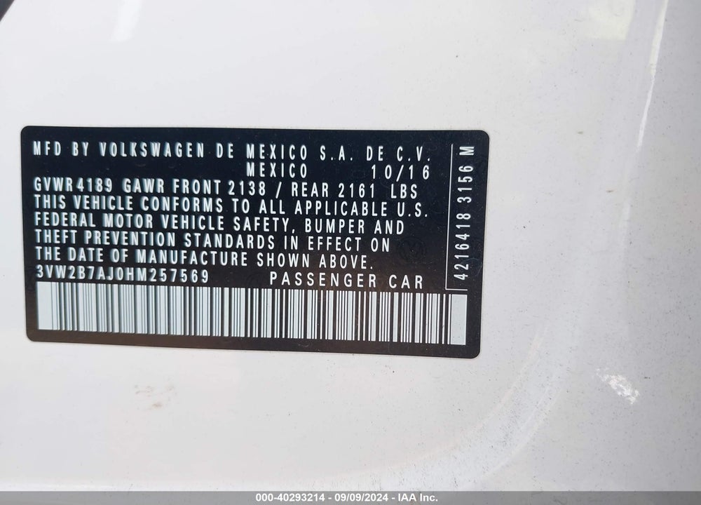 2017 VOLKSWAGEN JETTA 1.4T S VIN: 3VW2B7AJ0HM257569