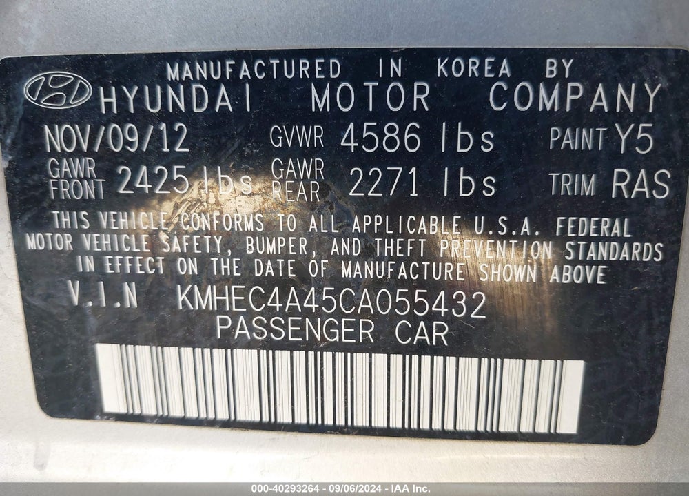 2012 HYUNDAI SONATA HYBRID VIN: KMHEC4A45CA055432