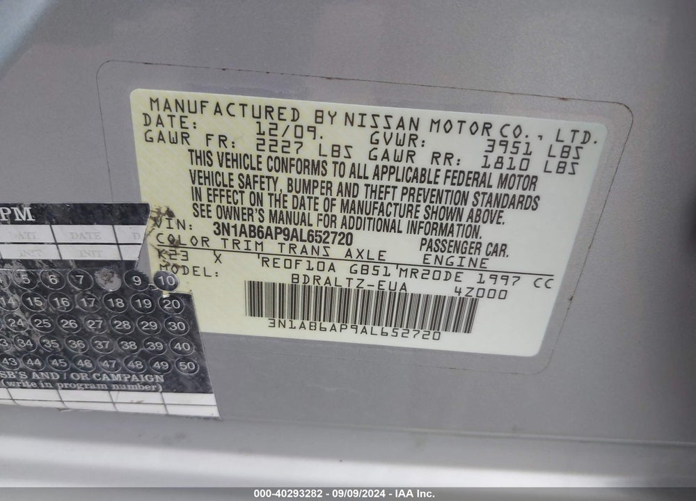 2010 NISSAN SENTRA 2.0S VIN: 3N1AB6AP9AL652720