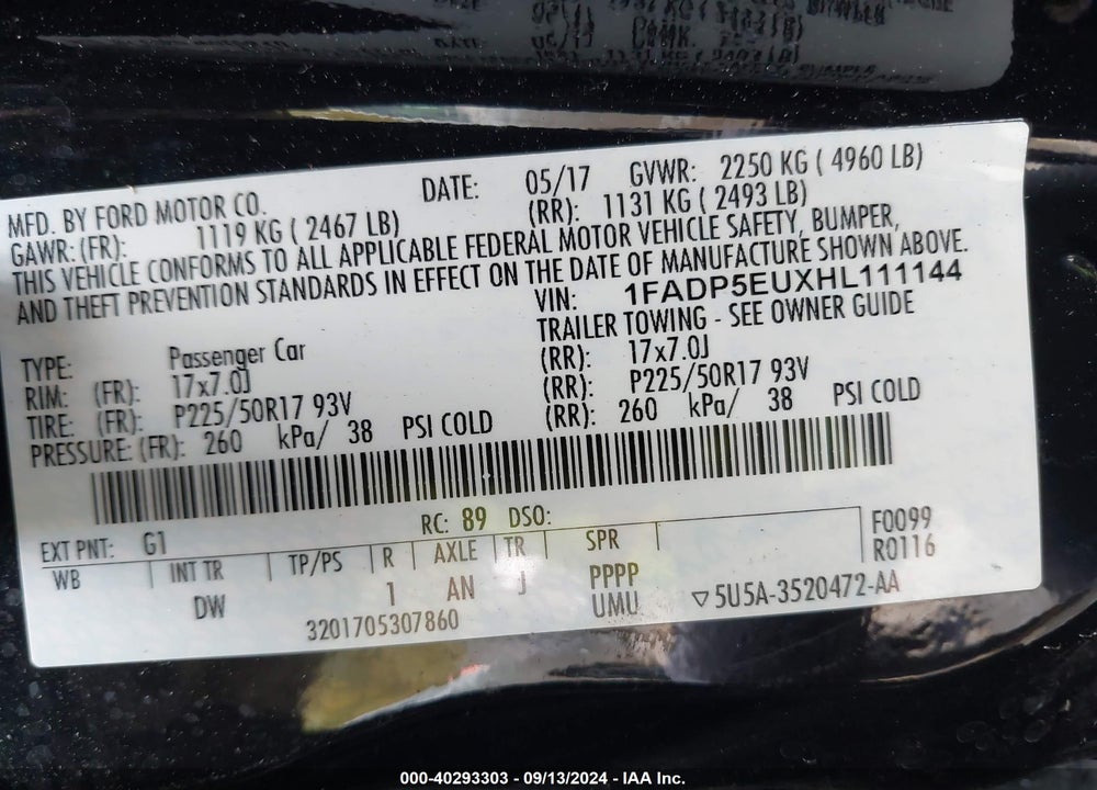 2017 FORD C-MAX ENERGI SE VIN: 1FADP5EUXHL111144